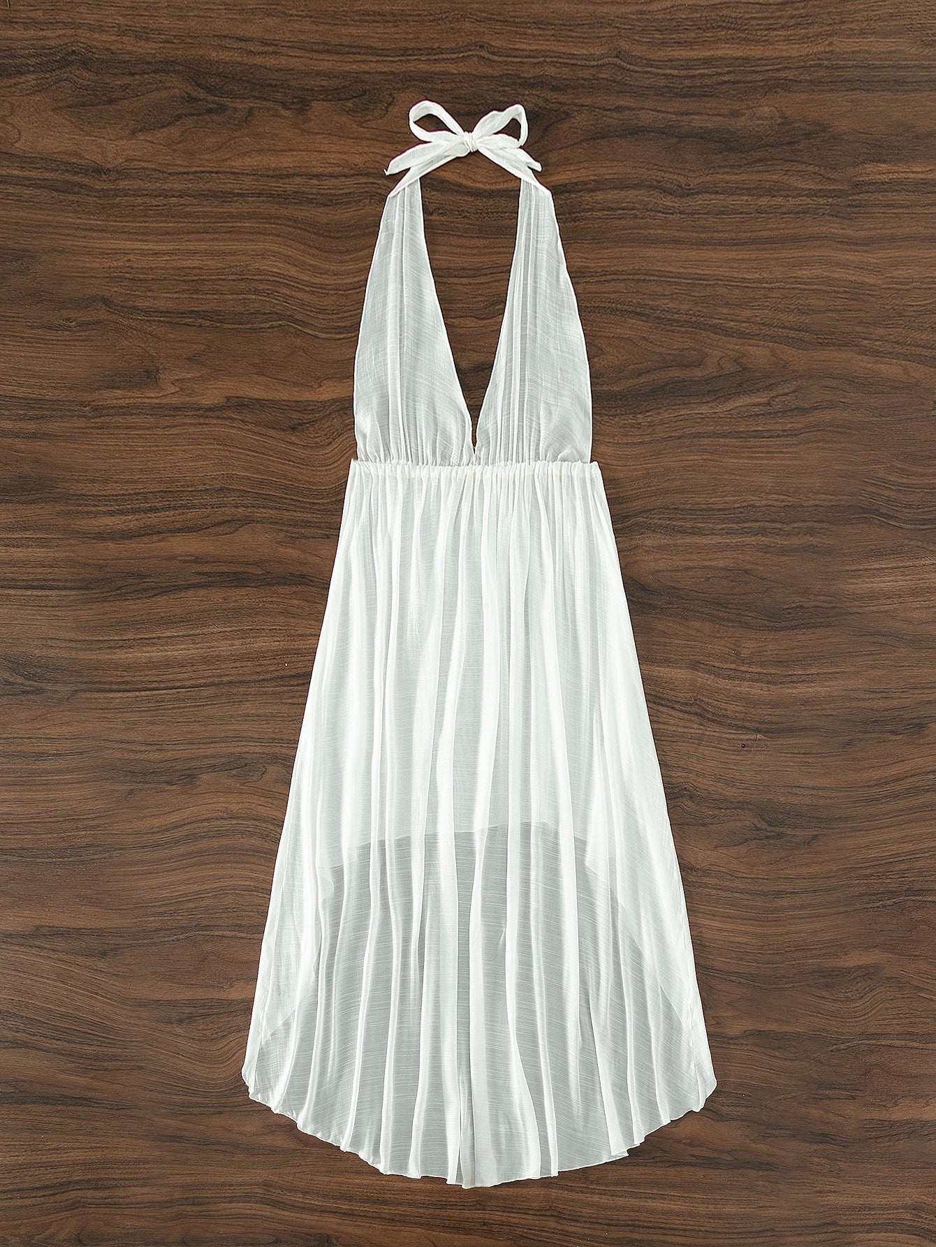 Beach Cover up Bikini Sun Protection Shacket Solid Color Halter Backless Long Swimsuit