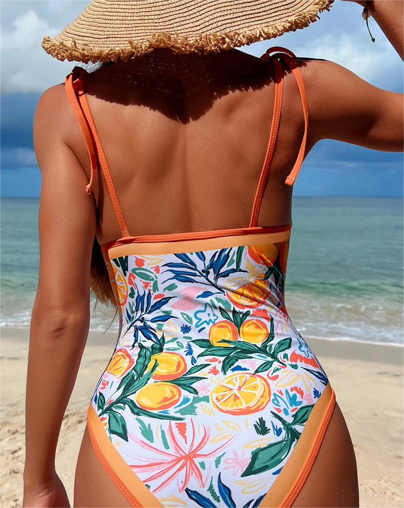 One Piece Swimsuit Sexy Suspenders Backless One Piece Printing Swimsuit Swimsuit