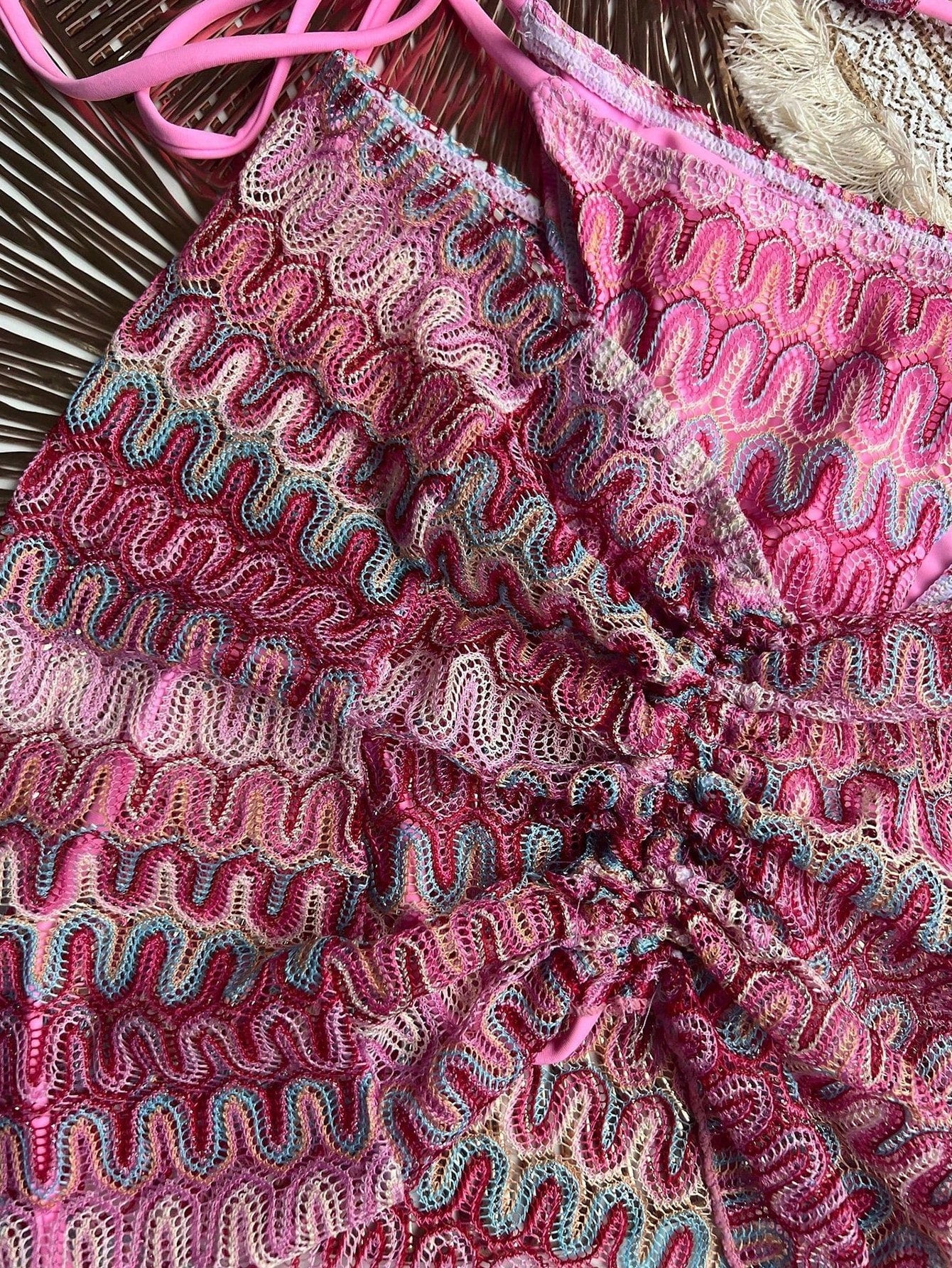 Bikinx Women Summer Beach Wave Pattern Halter Strap Sexy Bikini Set With Cover Up Skirt