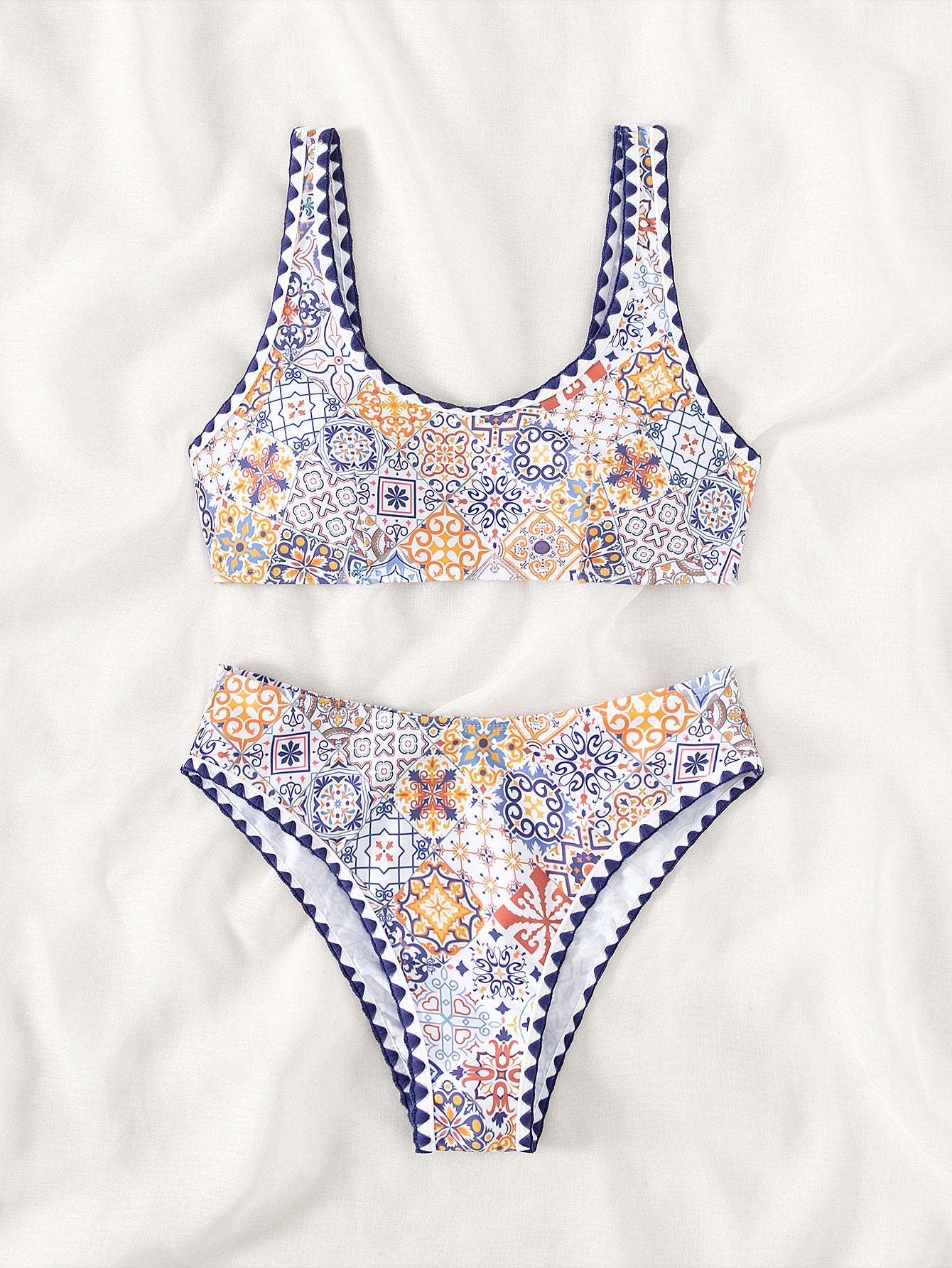 Bikini Sexy Bikini High Waist Print Crocheted Split Swimsuit Women Swimsuit