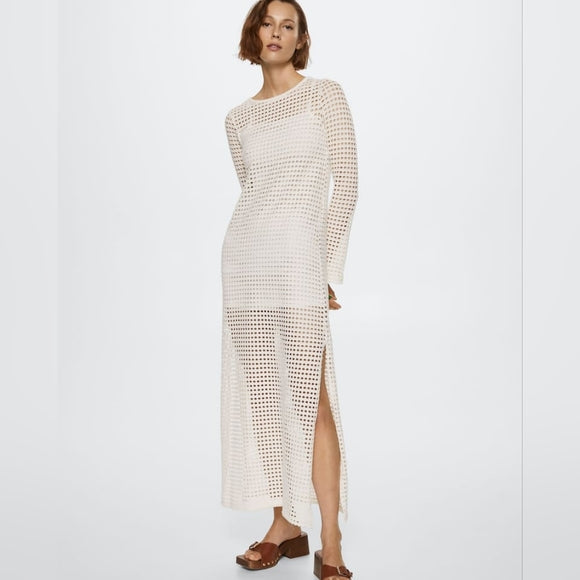 Spring Summer Vacation Beach Blouse Sexy Knitted Hollow Out Cutout out Maxi Dress Beach Cover Up Dress