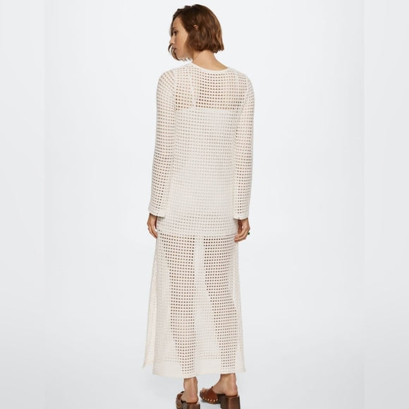 Spring Summer Vacation Beach Blouse Sexy Knitted Hollow Out Cutout out Maxi Dress Beach Cover Up Dress