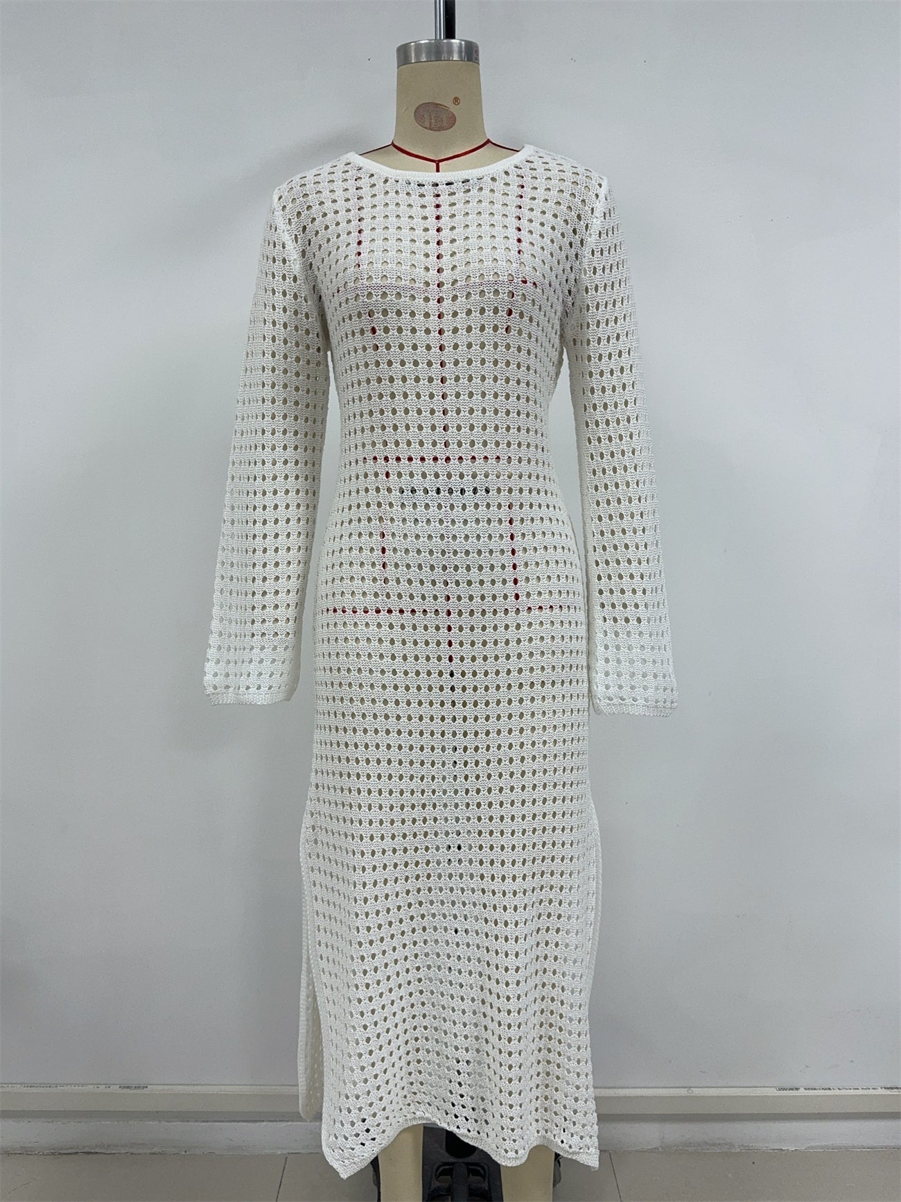 Spring Summer Vacation Beach Blouse Sexy Knitted Hollow Out Cutout out Maxi Dress Beach Cover Up Dress