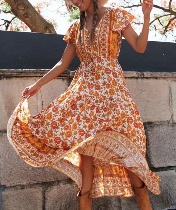 Women Clothing Best Casual Vacation Rayon Positioning Floral Print Maxi Dress