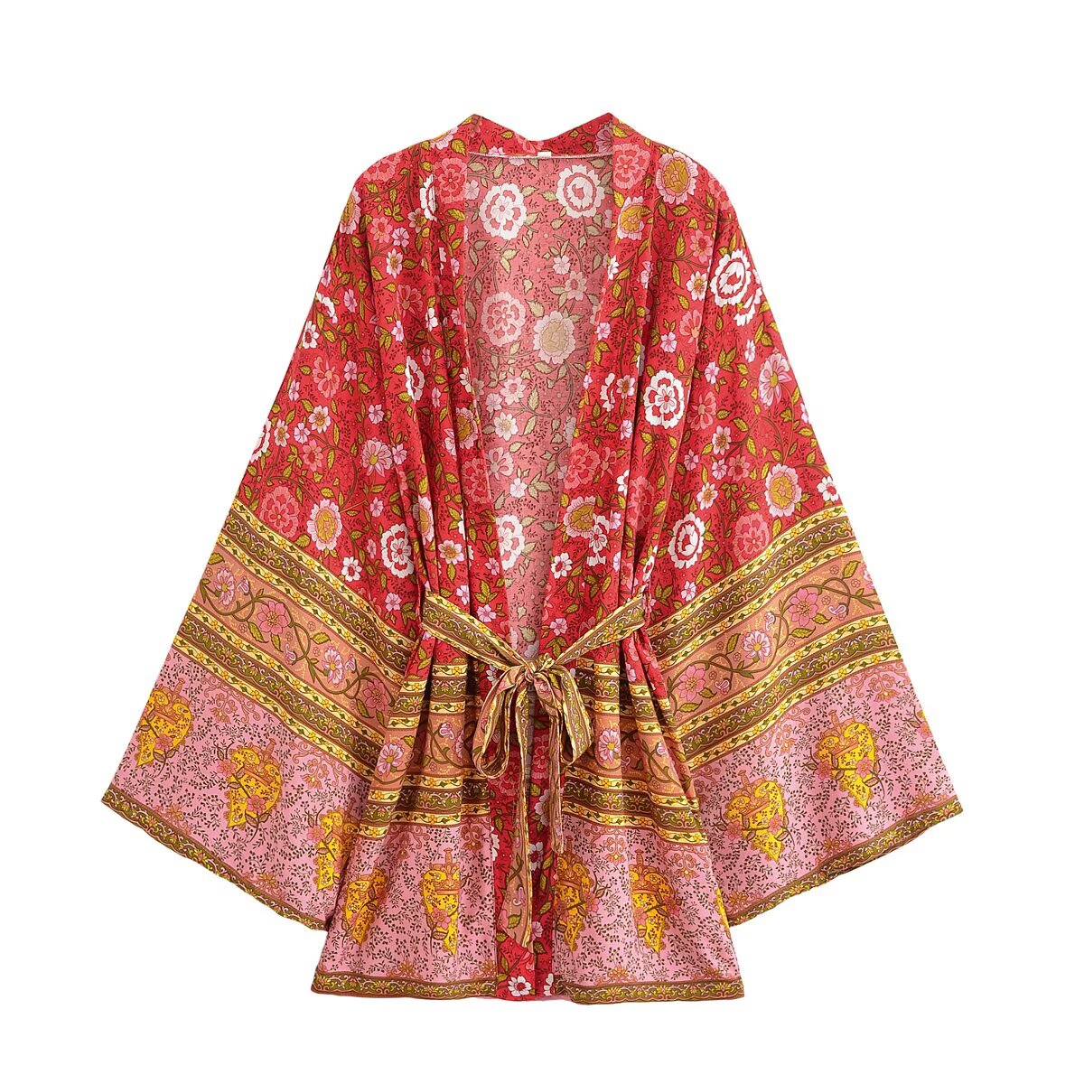 Rayon Printed Long Sleeve Cardigan Casual Loose Beach Kimono Dress Women Summer