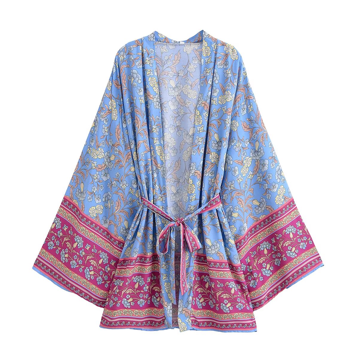 Rayon Printed Long Sleeve Cardigan Casual Loose Beach Kimono Dress Women Summer