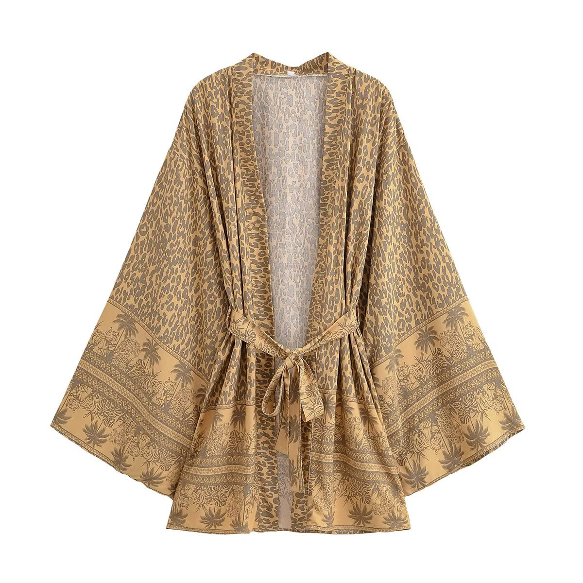 Rayon Printed Long Sleeve Cardigan Casual Loose Beach Kimono Dress Women Summer