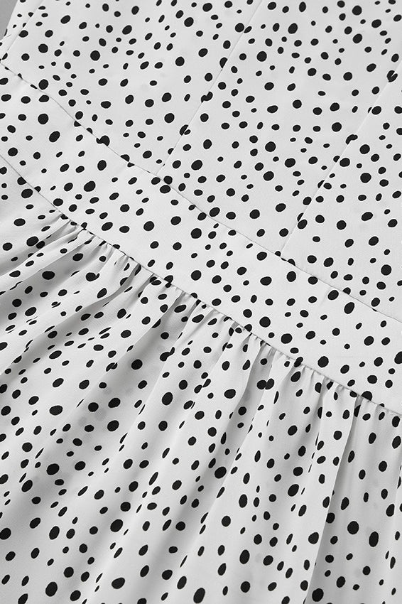 Polka Dot Floral V-Neck Puff Sleeve Maxi Dress