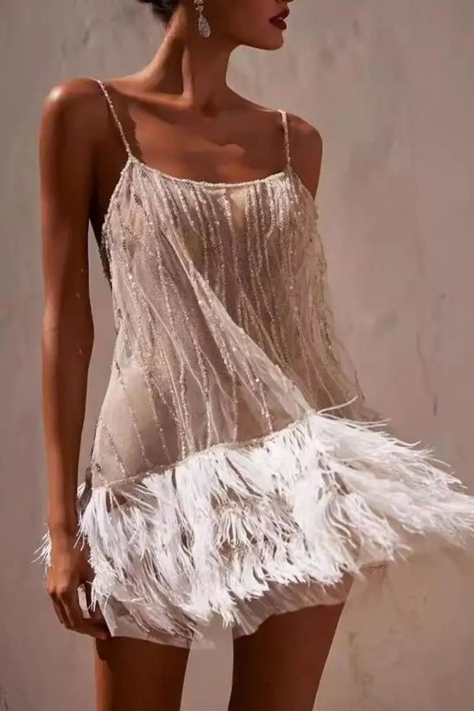 Elegant Fringed Slip Mini Dress