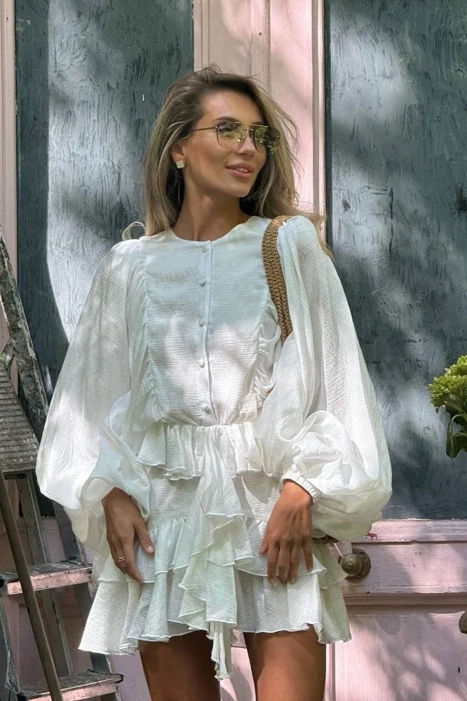 Round Neck Ruffle Edge Mini Dress