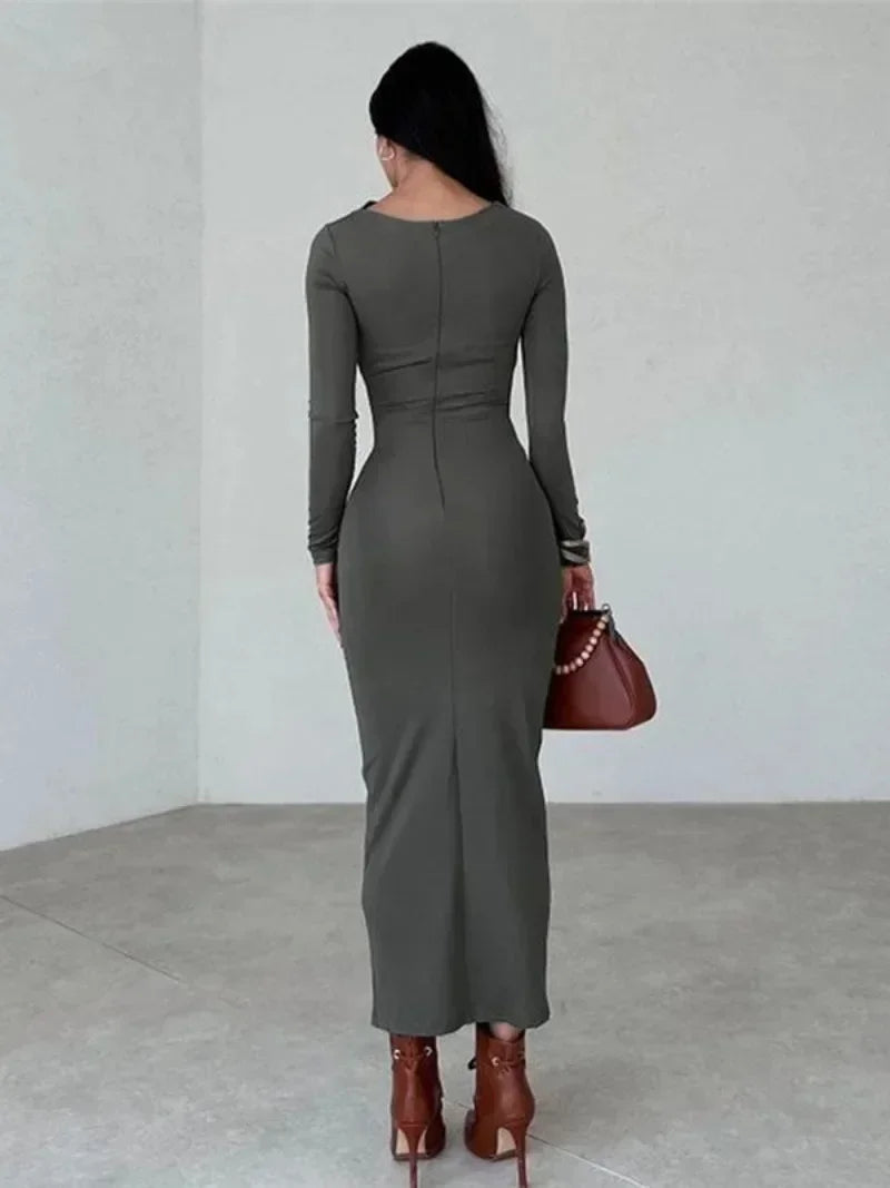 2024 Streetwear Spring Office Lady Solid Tunics Bodycon Party Maxi Dress