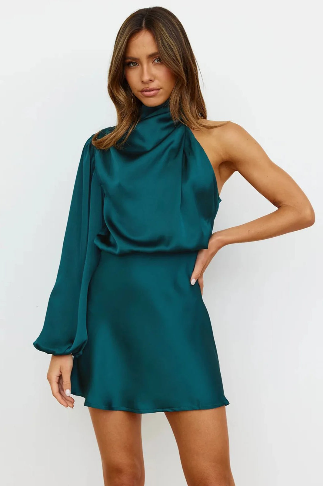Satin One Shoulder Mini Dress