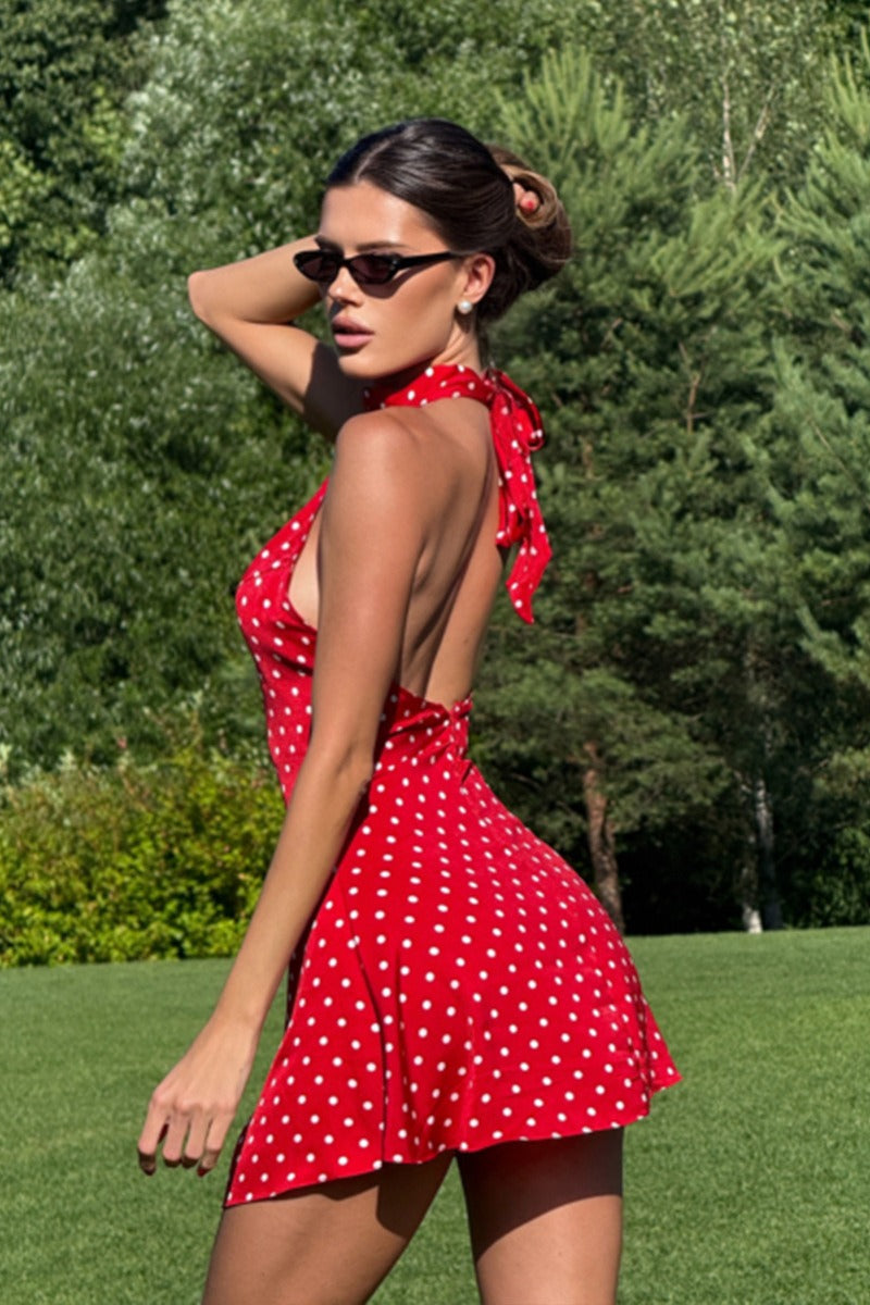 Polka Dot Fit-and-Flare Sleeveless Mini Dress