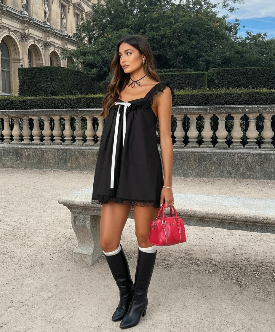 Ribbon Bow Babydoll Mini Dress