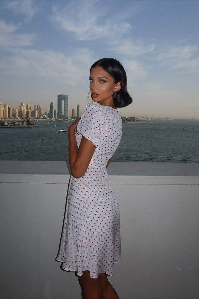 Polka Dot Bow-Detail Mini Dress