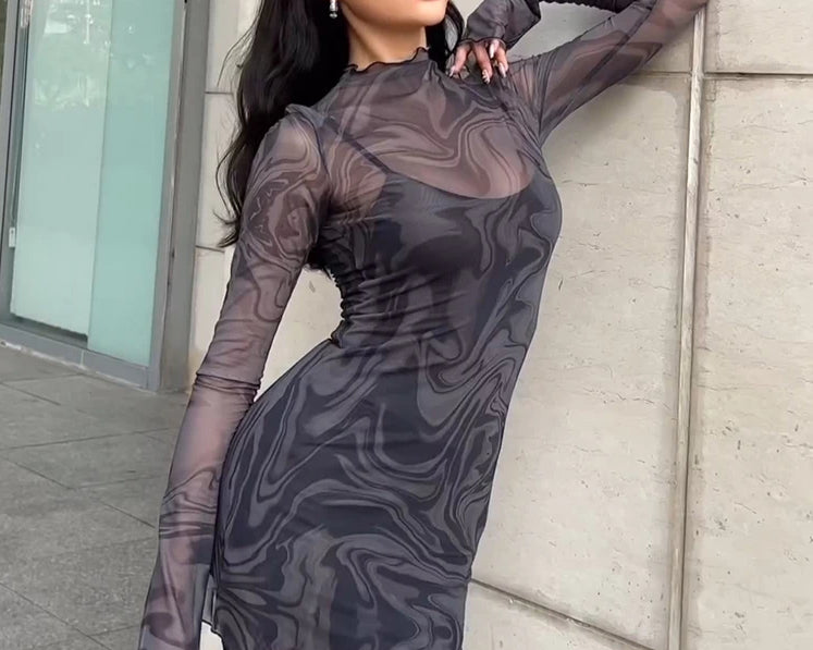 Mesh See Through Strap Gothic Mini Dress