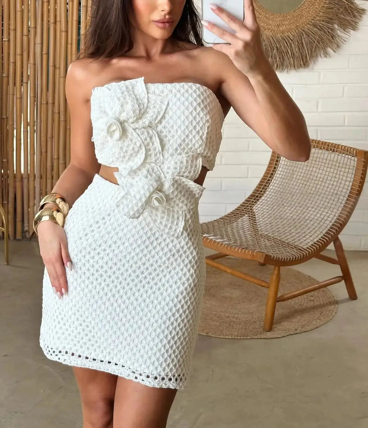 3D Flower Cutout Strapless Mini Dress