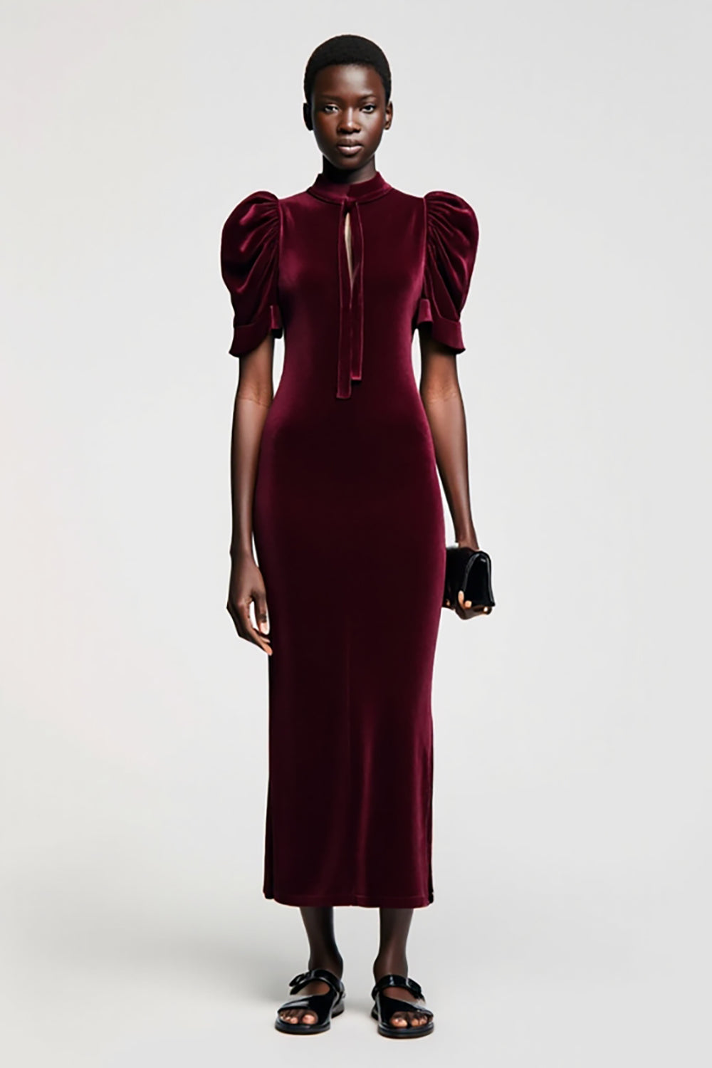 Dark Red Velvet Sheath Wedding Guest Dress