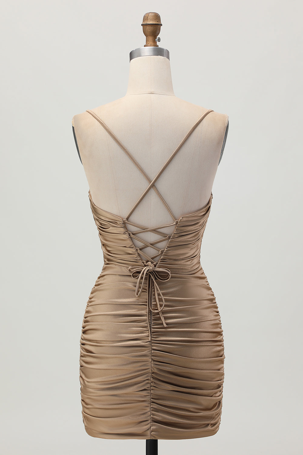 Black Spaghetti Straps Ruched Tight Short Cut Out Homecoming Dress