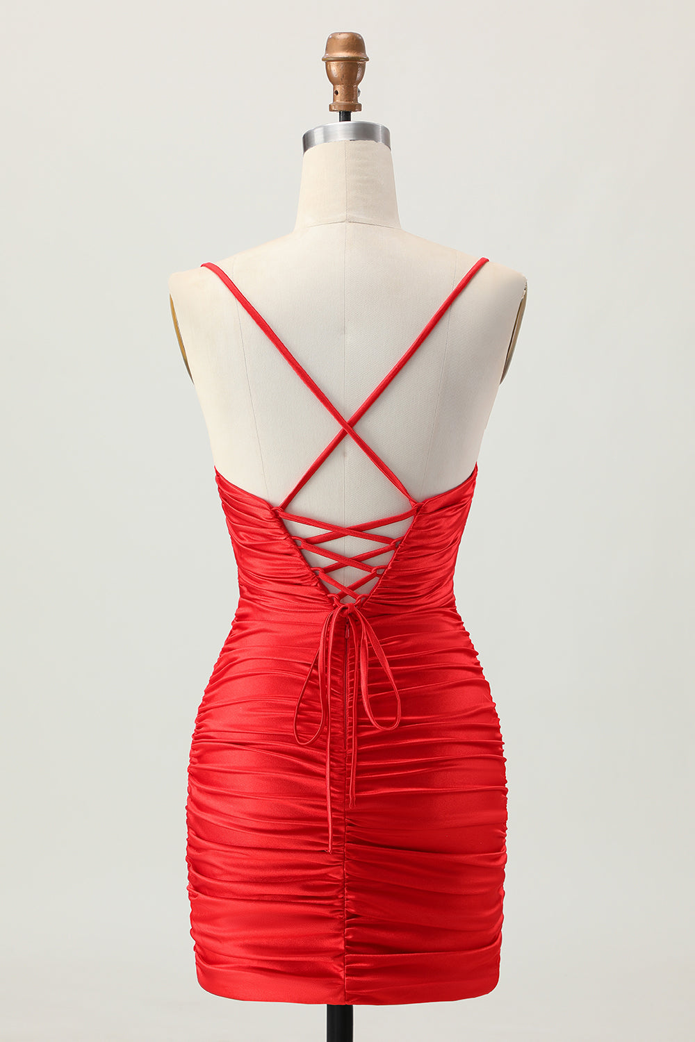 Black Spaghetti Straps Ruched Tight Short Cut Out Homecoming Dress