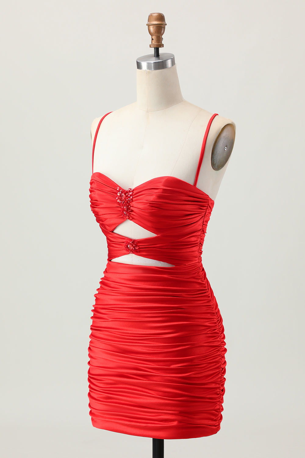 Dark Khaki Spaghetti Straps Ruched Cut Out Tight Homecoming Dress