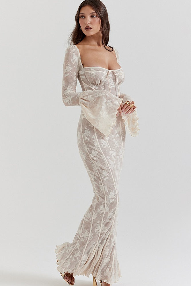 Bodycon Lace Flare Sleeve Maxi Dress