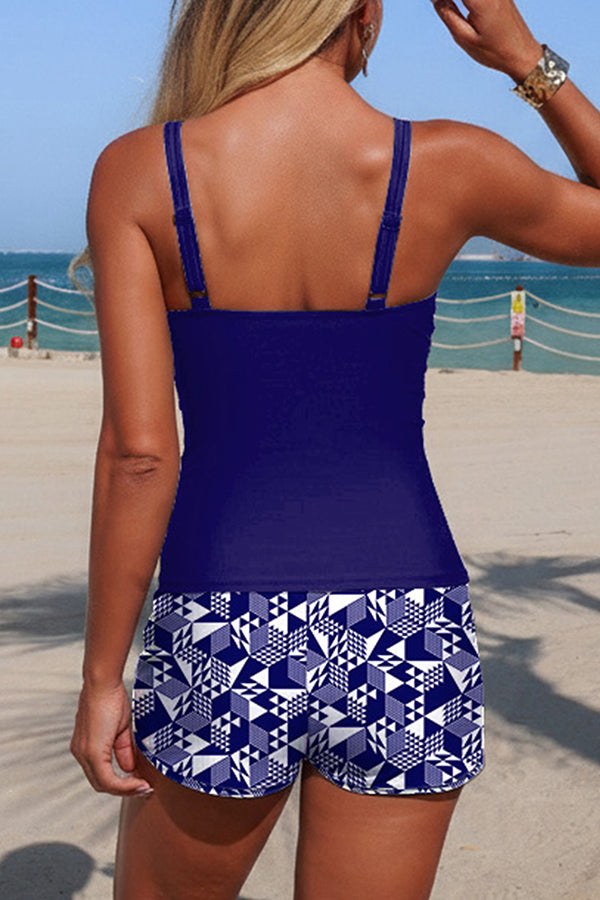 Stylish Sling Pleated High-waisted Pocket Two-piece Stretch Bikini Swimsuit