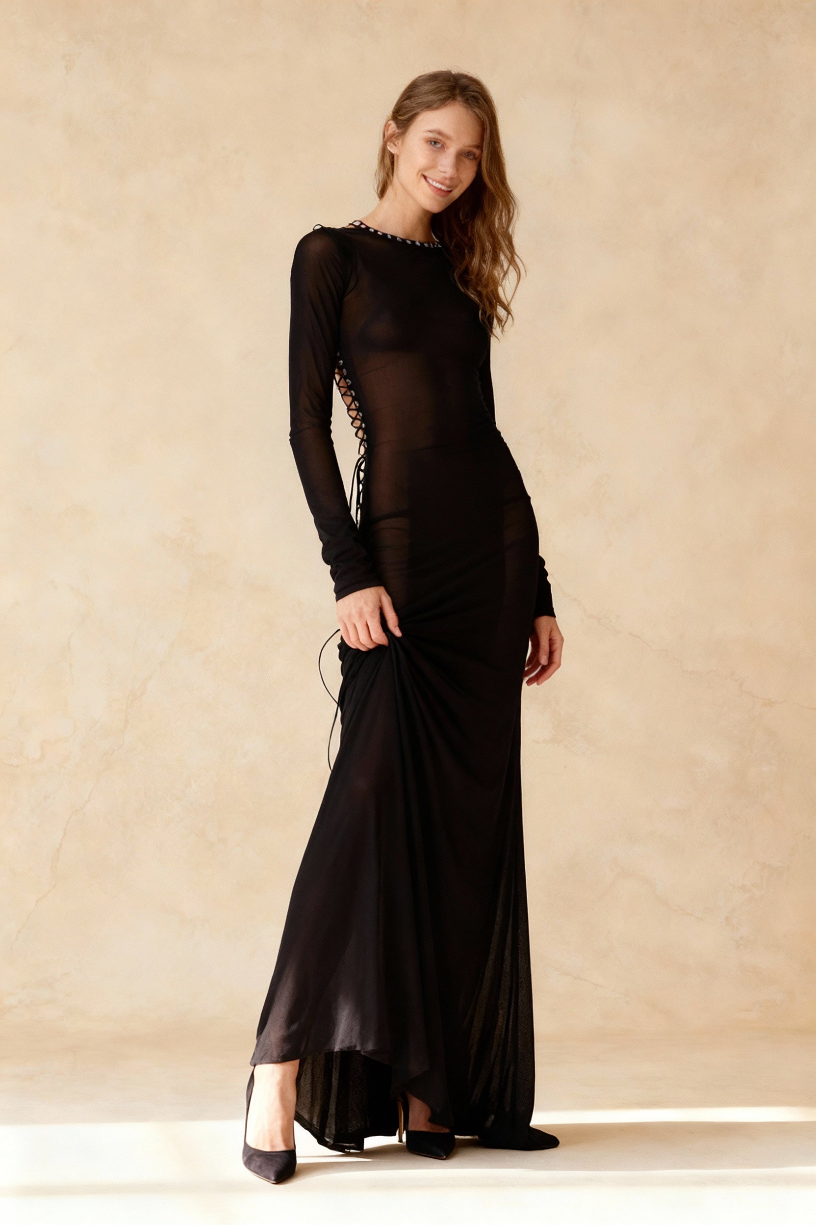 See-Through Bodycon Maxi Dress