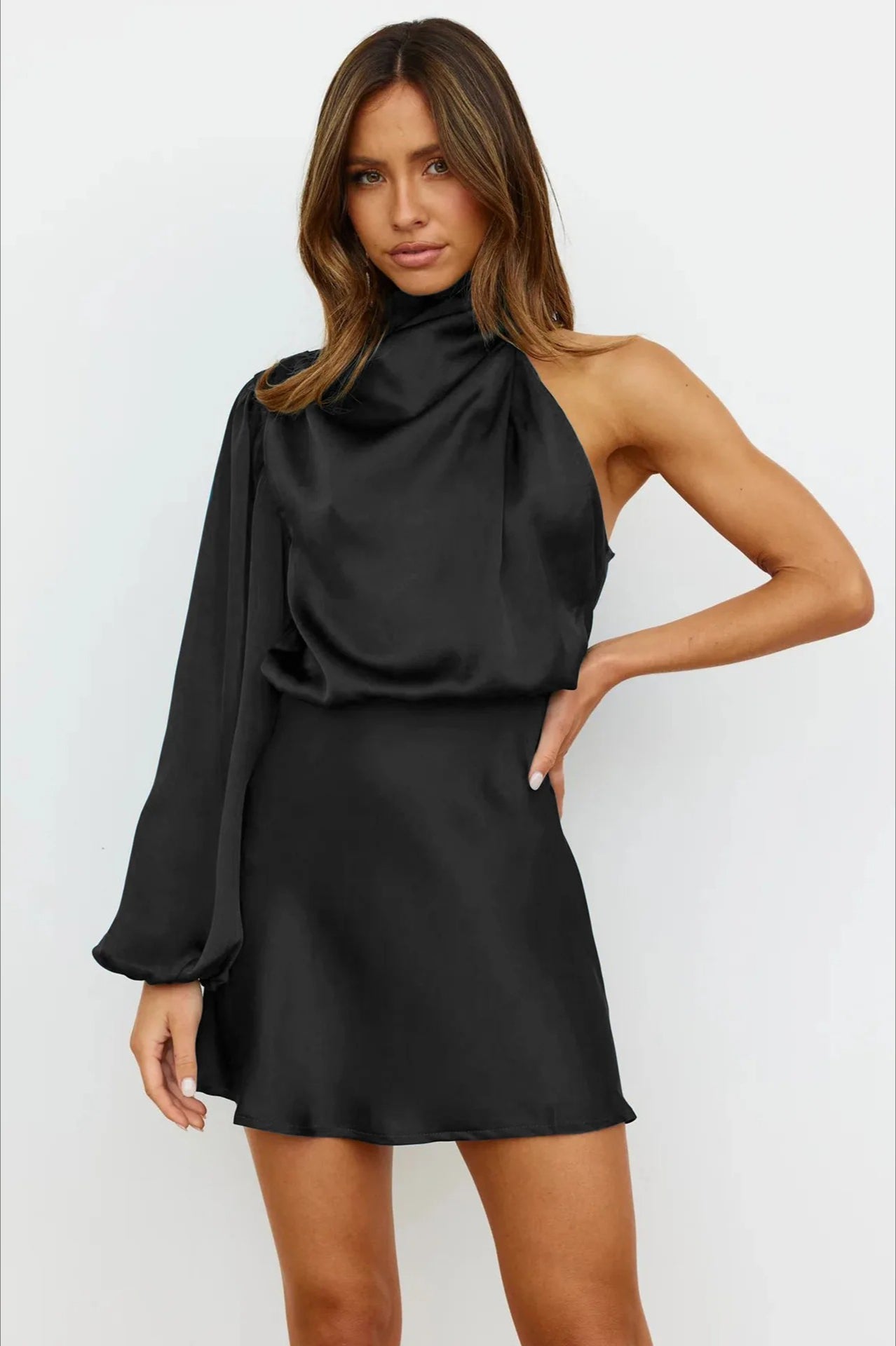 Satin One Shoulder Mini Dress
