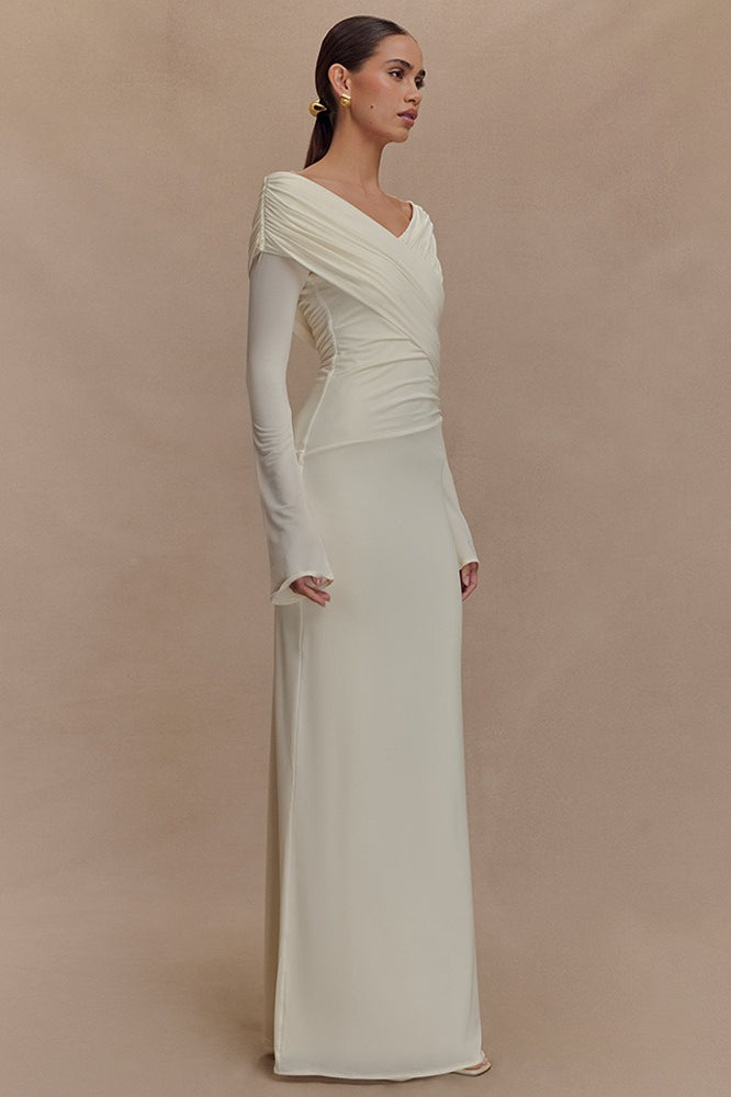 V-Neck Slim Fit Ruched Maxi Dress