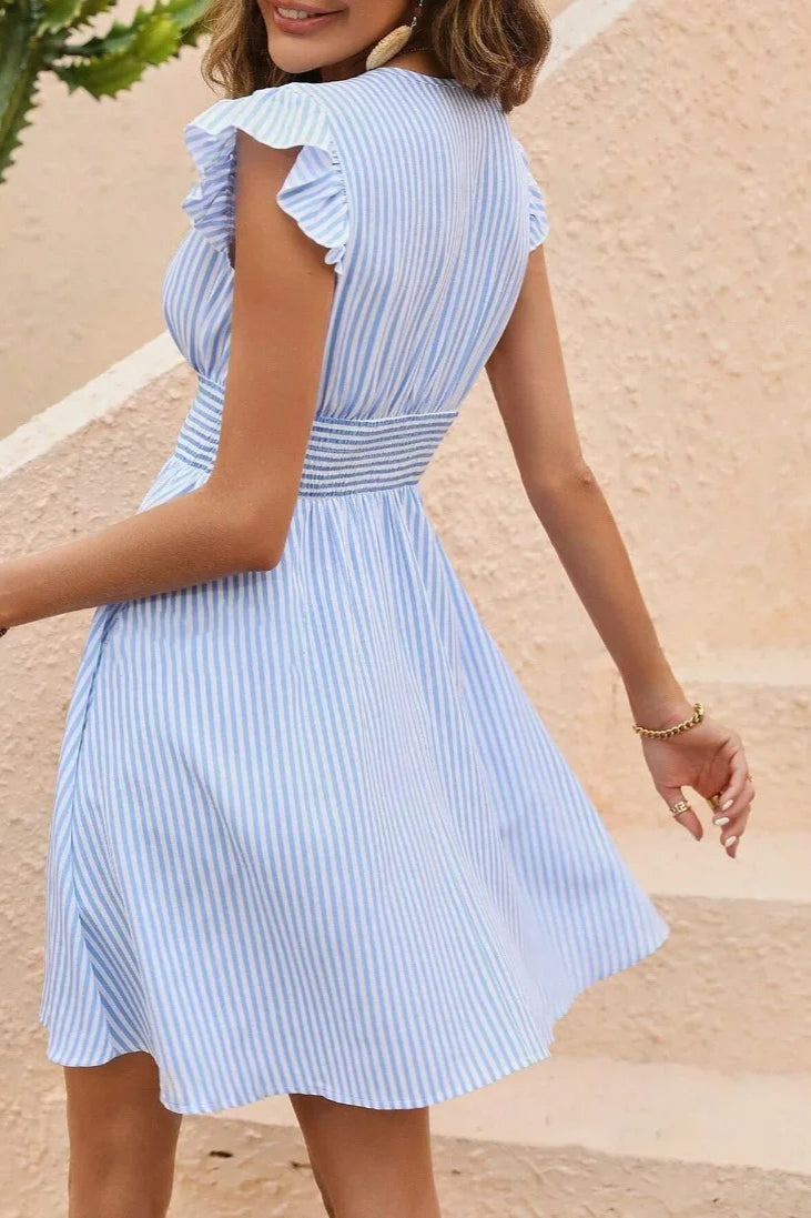 Striped Butterfly Sleeve Mini Dress