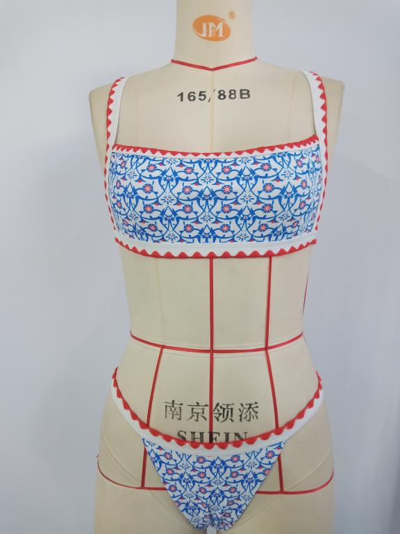 Sexy patchwork print swimsuit High cut swimwear women Vintage bandeau bikini Push up biquini Bathing suit Beach wear