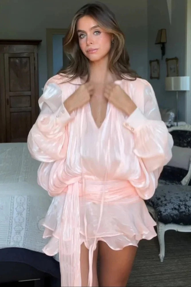 Ruffled Full Sleeve Mini Dress