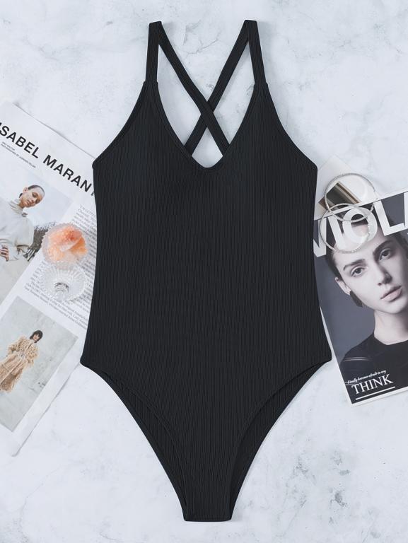 V-Neck One Piece Swimsuit Women Sexy Solid Bathing Suits High Cut Swimwear