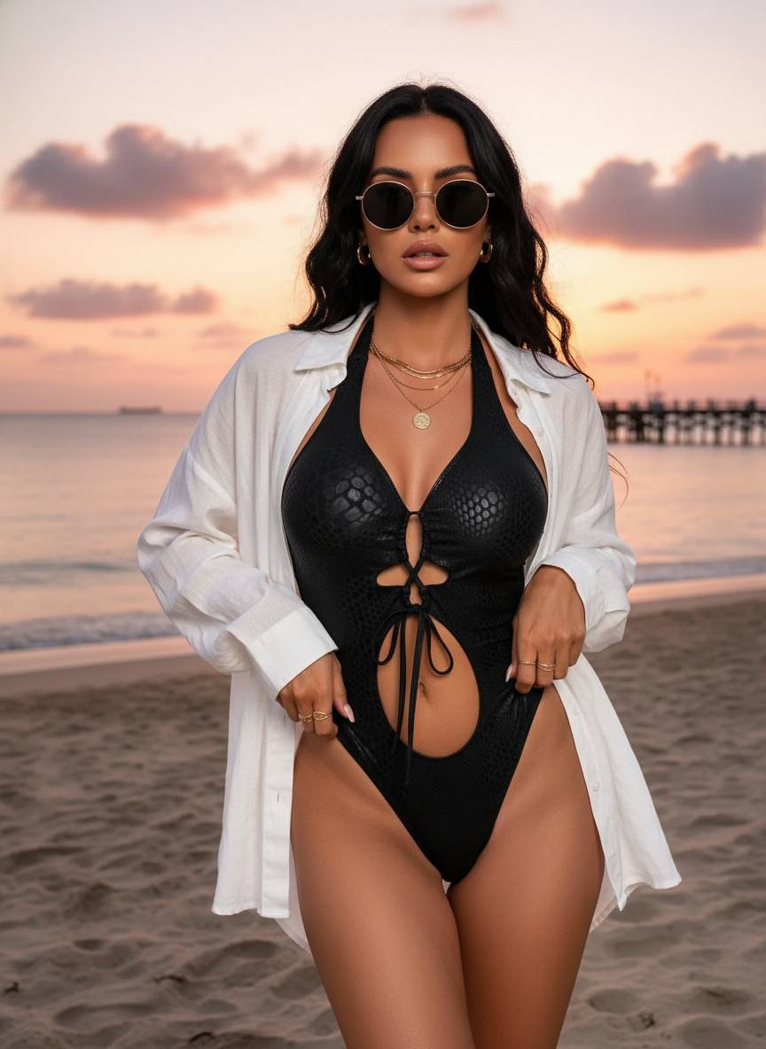 Black Snake Print Criss Cross One Piece