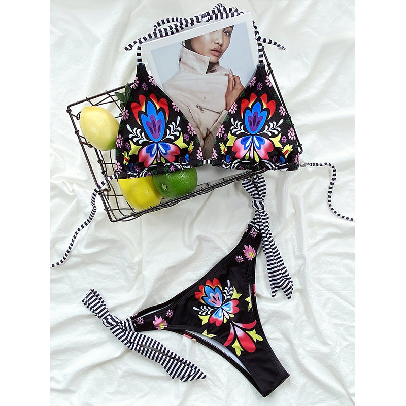 Print Bikinis Sexy Bandage Swimsuit Women Triangle Bathing Suits Swimwear