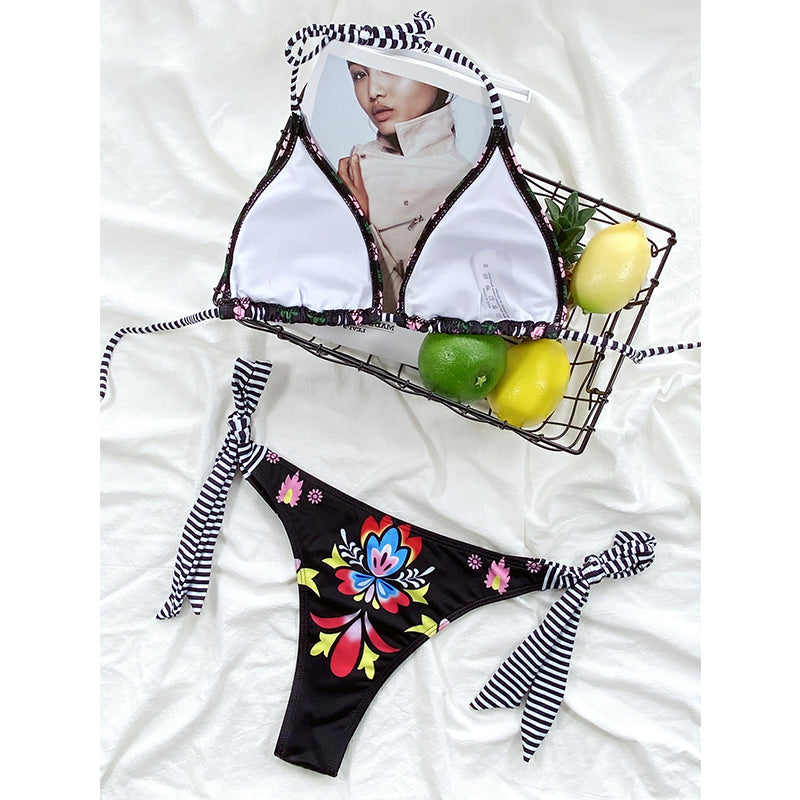 Print Bikinis Sexy Bandage Swimsuit Women Triangle Bathing Suits Swimwear