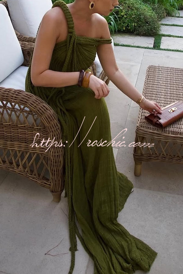 Khloe Linen Blend One Shoulder Draped Braids Cover Up Maxi Dress