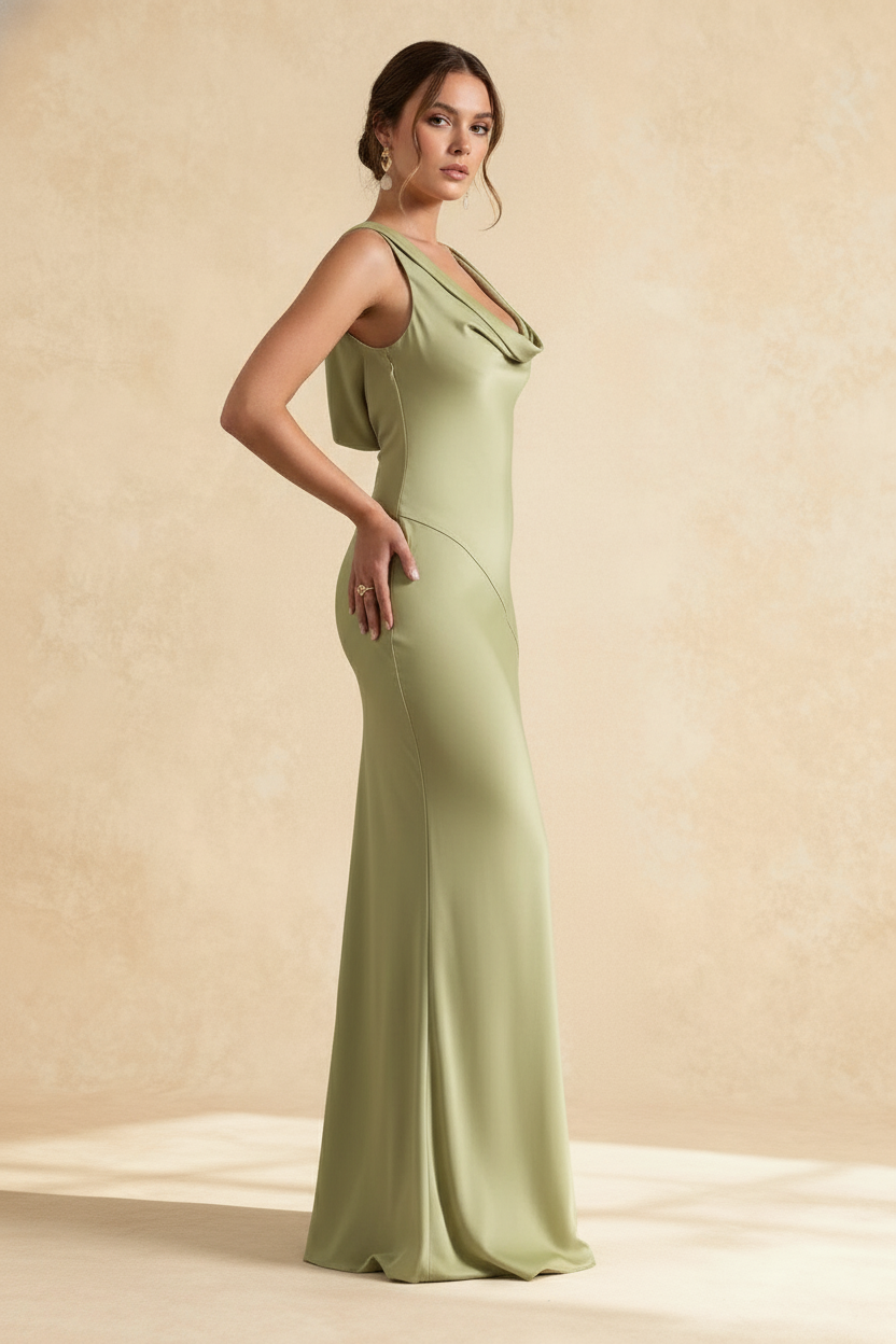 Satin Bodycon Backless Fish Maxi Dress