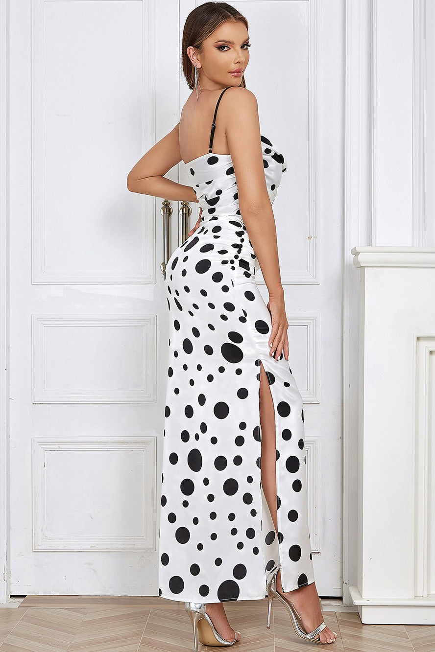 Polka Dot Pleated Cami Maxi Dress