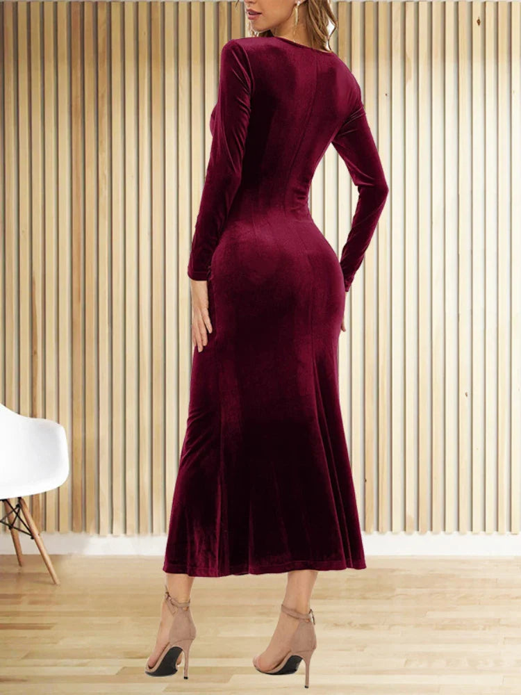 2024 New Fashion Elegant Long Sleeve Sexy Evening Maxi Dress