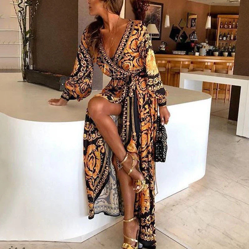 2024 Party Beach Summer Boho Floral Front Split Maxi Dress