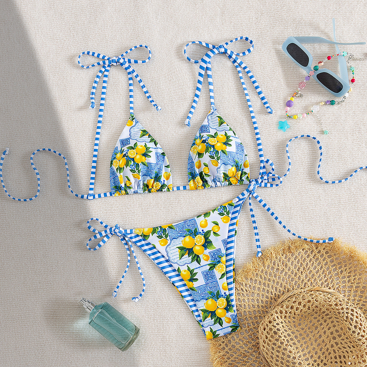 Swimwear Split Printed Swimsuit Ladies Belt Chest Pad Sexy Bikini Fruit Bikini Swimming