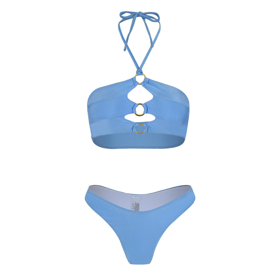 Low Waist High Slit Solid Color Bikini Sexy Split Swimsuit Women Bikini