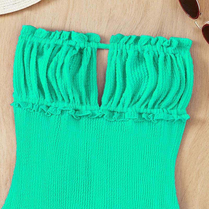 One Piece Swimsuit Women Flounced Tube Top Hollow Out Cutout Bikini Swimsuit