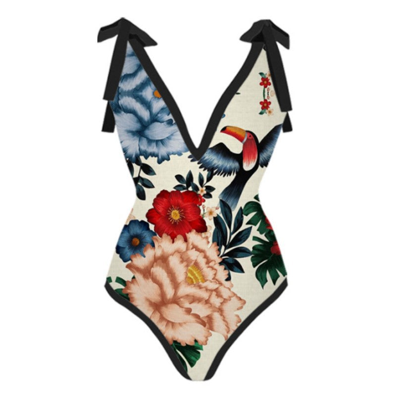 Women One Piece Swimming Sexy Print Two Piece Skirt Popular Swimsuit Bikini