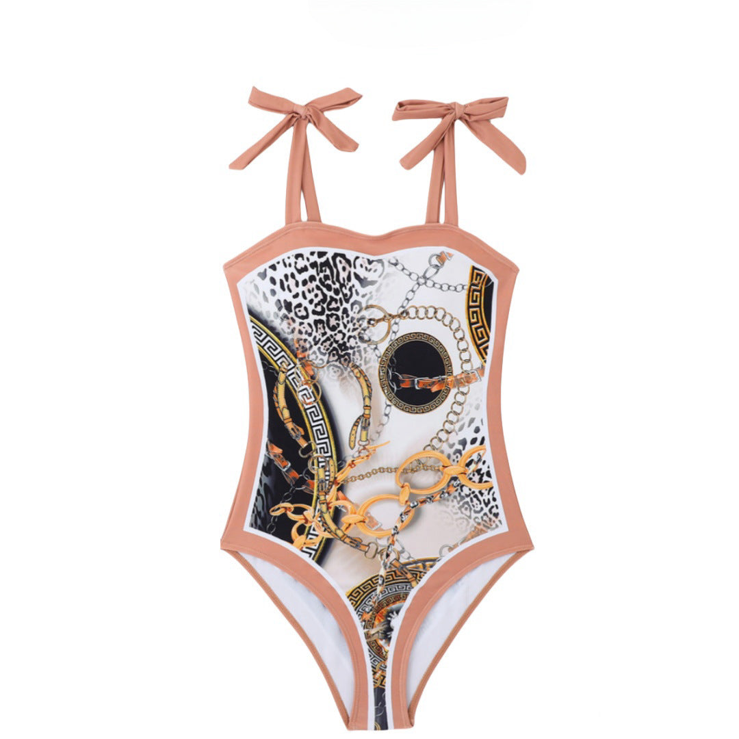 Two Piece Set Swimsuit Multi Color Printed Mesh Maxi Dress Conservative Women Swimsuit