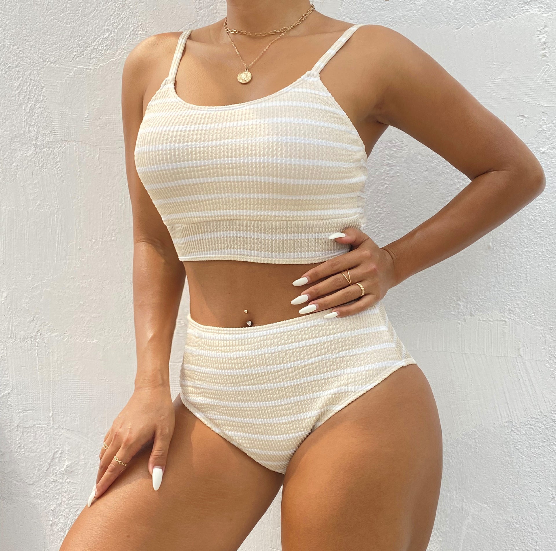 Split Swimsuit Women Striped Tight Backless Swimsuit Durable Bikini Swimsuit
