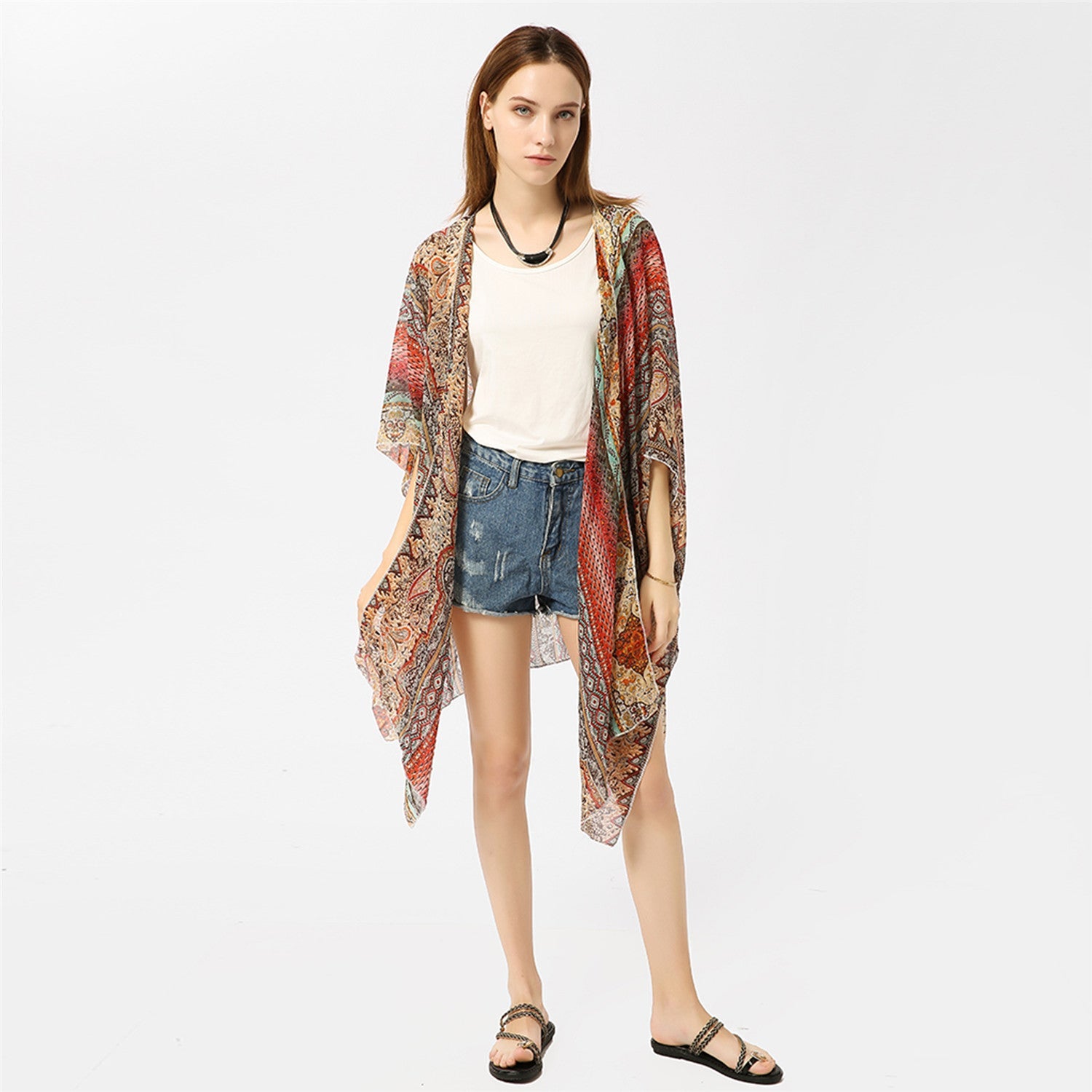 Spring Summer Paisley Pattern Kimono Cardigan Sun Protection Sun Shade Blouse