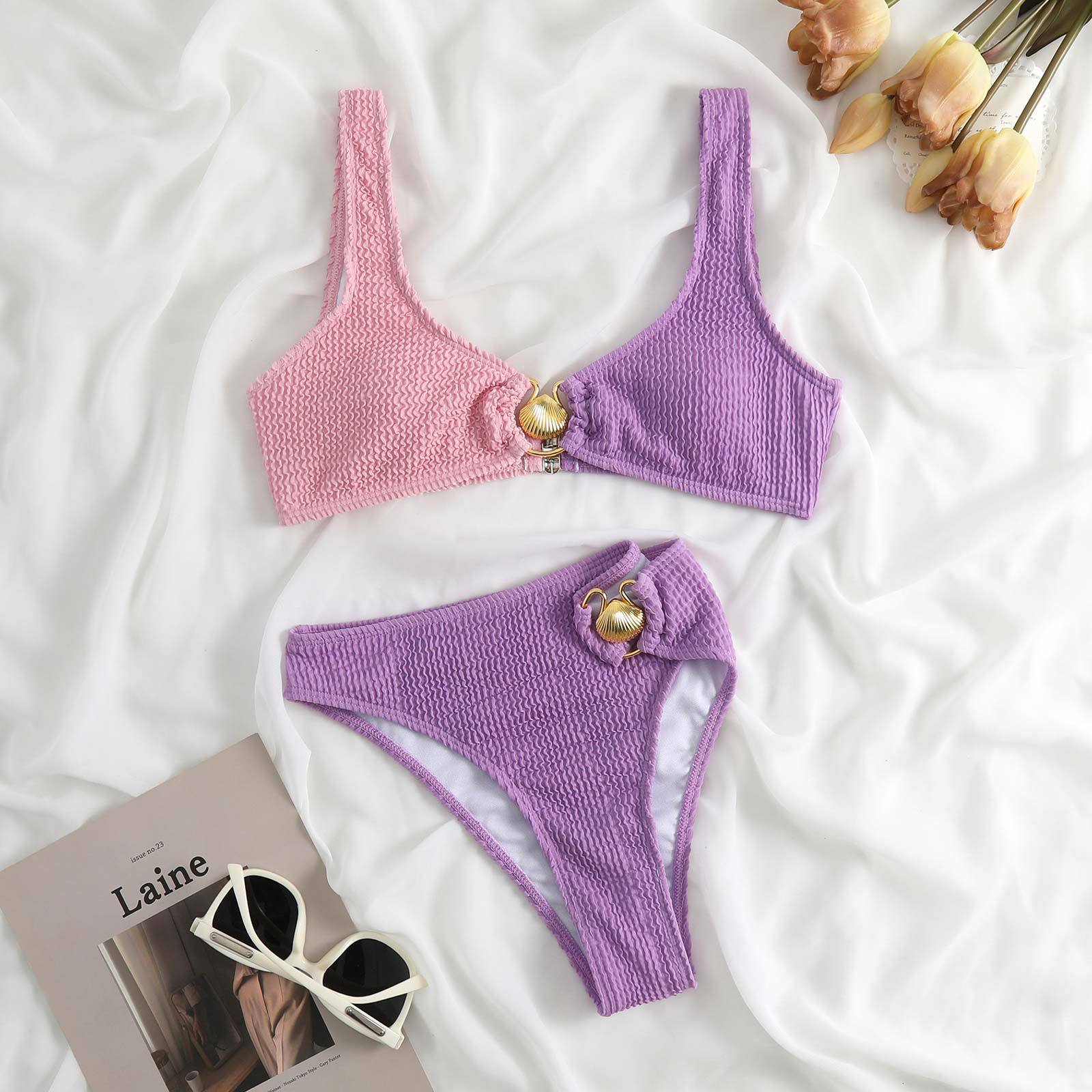 Contrast Color Bikini Bikini Swimsuit Women Shell Sexy Split Swimsuit